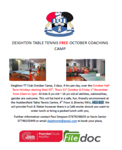 Deighton Table Tennis Camp