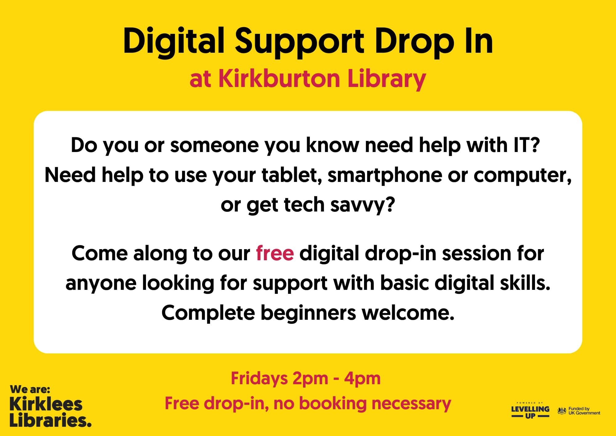 Digital Support Drop In at Kirkburton Library