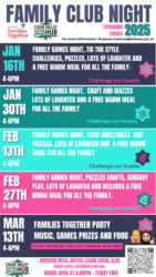 Family Club- social , games, crafting, quiz and meal.