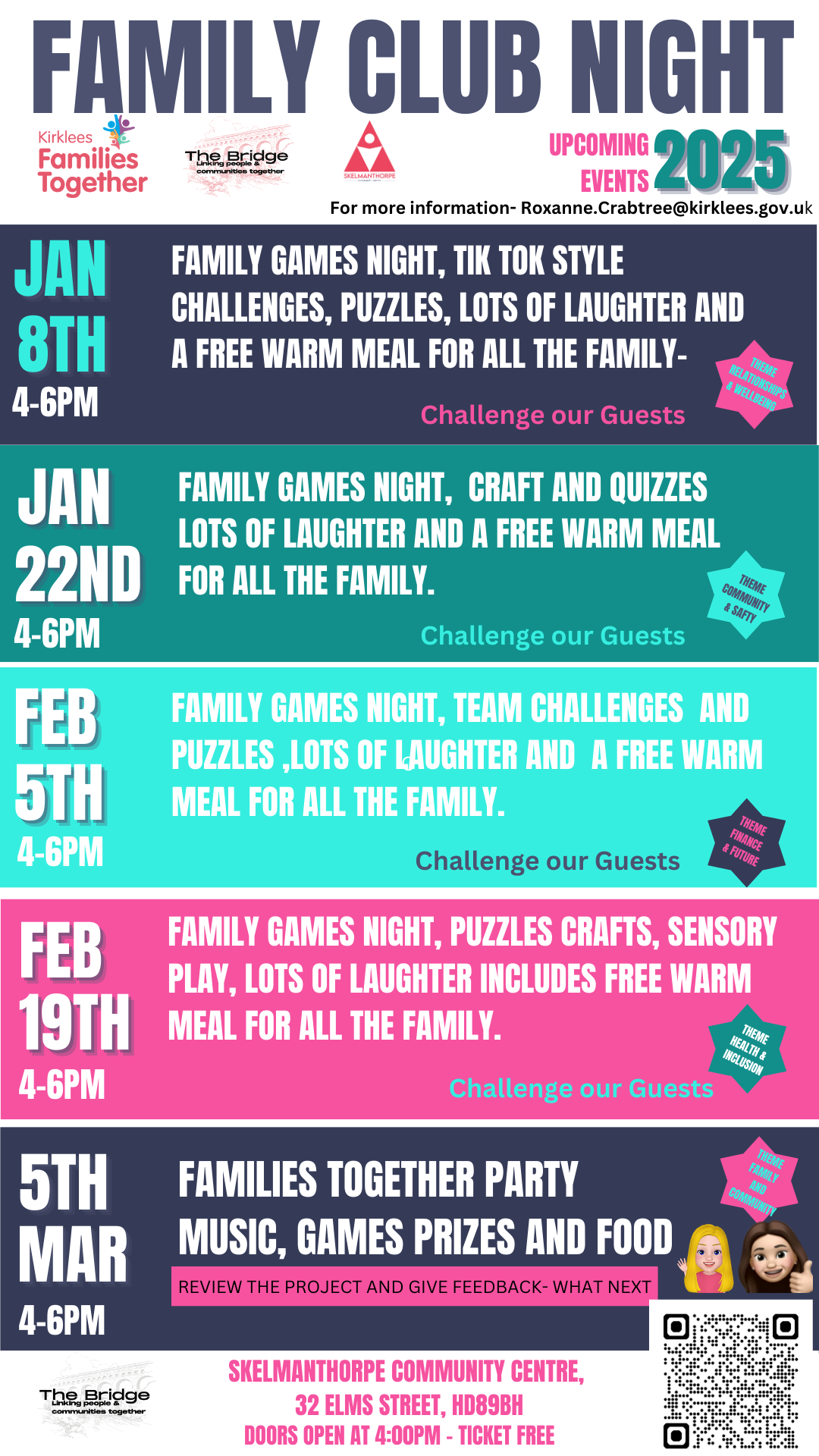 Family Club- social, games, crafting, quiz and meal